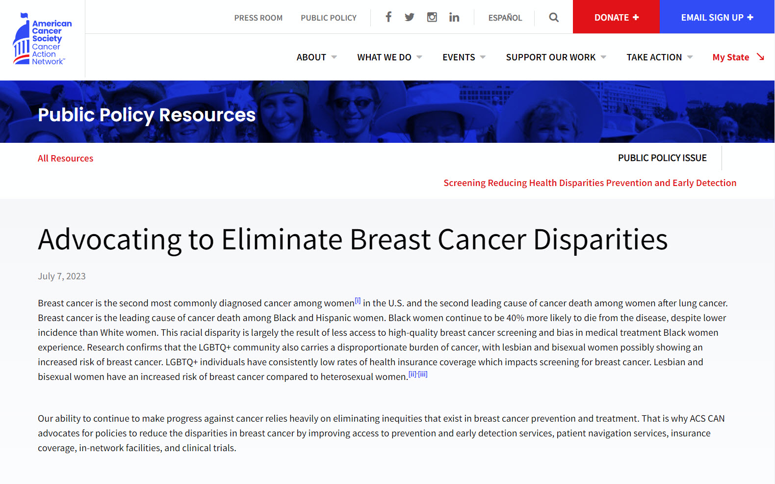 ACSCAN Advocating for Breast Cancer Page